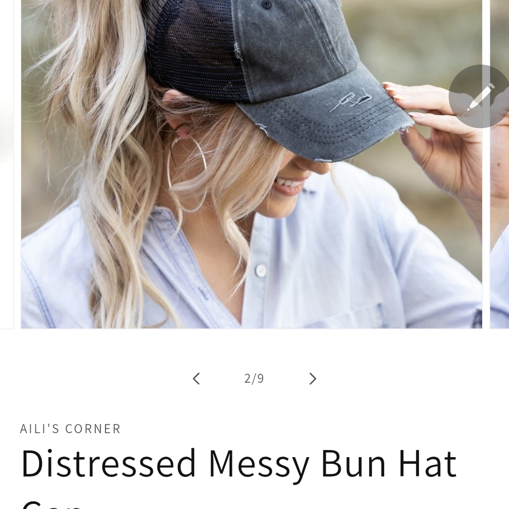 New Aili's Corner Distressed Messy Bun Black Or Gray Mesh Adjustable Cap